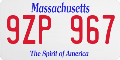 MA license plate 9ZP967