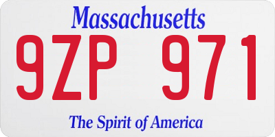 MA license plate 9ZP971