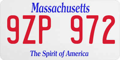 MA license plate 9ZP972