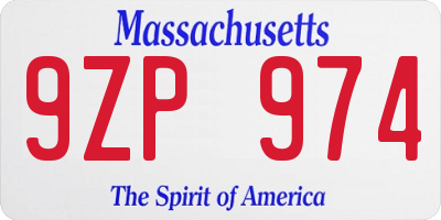 MA license plate 9ZP974