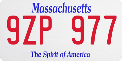 MA license plate 9ZP977