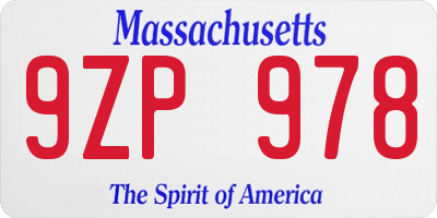 MA license plate 9ZP978
