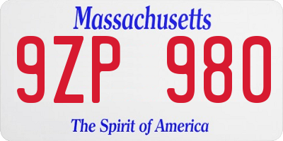 MA license plate 9ZP980