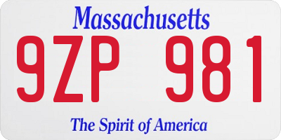 MA license plate 9ZP981