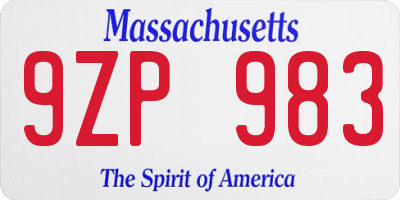 MA license plate 9ZP983