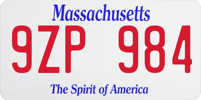 MA license plate 9ZP984