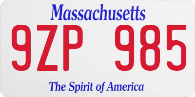 MA license plate 9ZP985