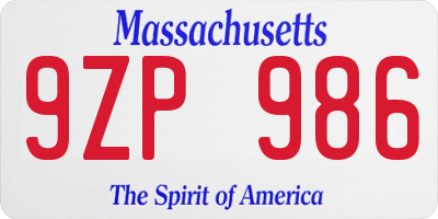 MA license plate 9ZP986