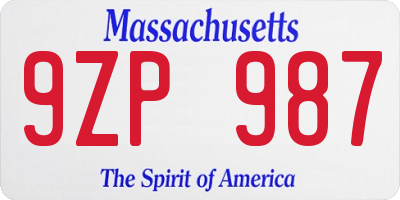 MA license plate 9ZP987