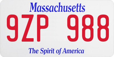 MA license plate 9ZP988