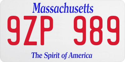 MA license plate 9ZP989