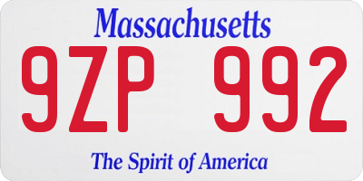 MA license plate 9ZP992