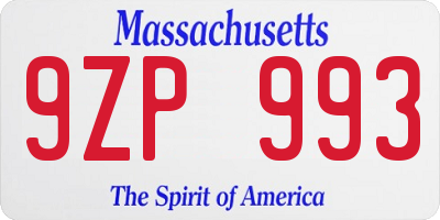 MA license plate 9ZP993