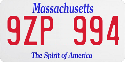 MA license plate 9ZP994