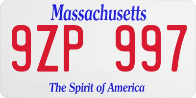 MA license plate 9ZP997