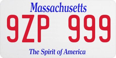 MA license plate 9ZP999