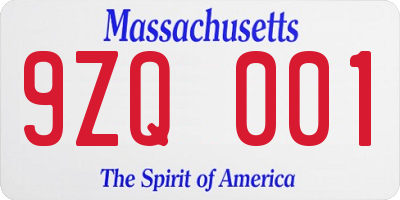MA license plate 9ZQ001