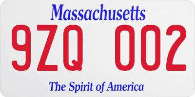 MA license plate 9ZQ002