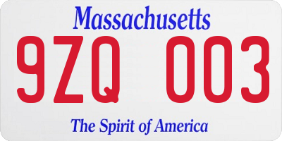 MA license plate 9ZQ003