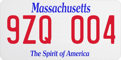 MA license plate 9ZQ004