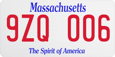 MA license plate 9ZQ006