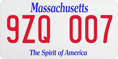 MA license plate 9ZQ007