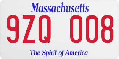 MA license plate 9ZQ008