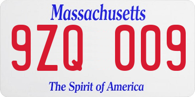 MA license plate 9ZQ009