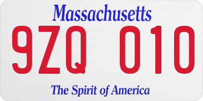 MA license plate 9ZQ010
