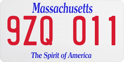 MA license plate 9ZQ011