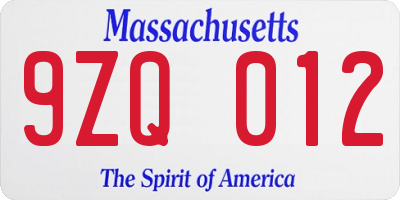 MA license plate 9ZQ012