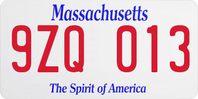 MA license plate 9ZQ013
