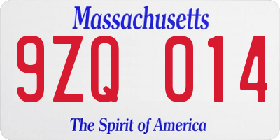 MA license plate 9ZQ014