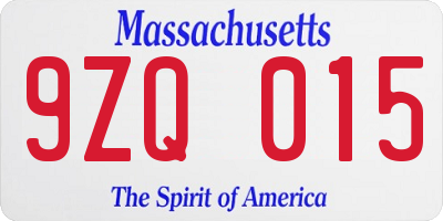 MA license plate 9ZQ015