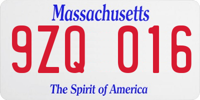 MA license plate 9ZQ016