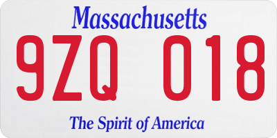 MA license plate 9ZQ018