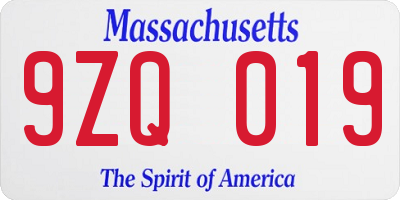 MA license plate 9ZQ019