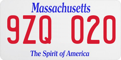 MA license plate 9ZQ020