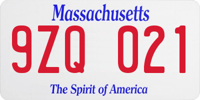 MA license plate 9ZQ021