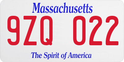 MA license plate 9ZQ022