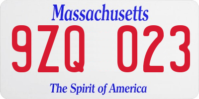 MA license plate 9ZQ023