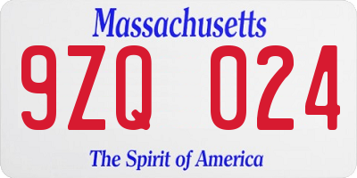MA license plate 9ZQ024