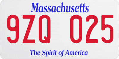 MA license plate 9ZQ025