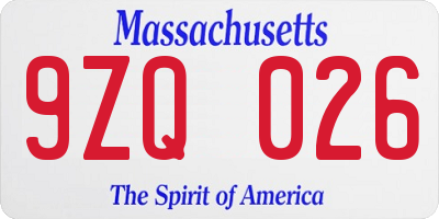 MA license plate 9ZQ026