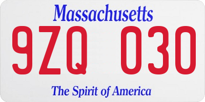 MA license plate 9ZQ030