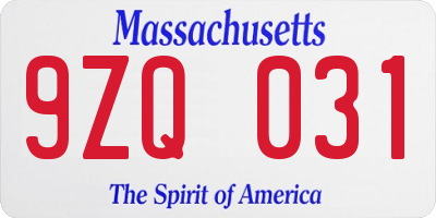 MA license plate 9ZQ031