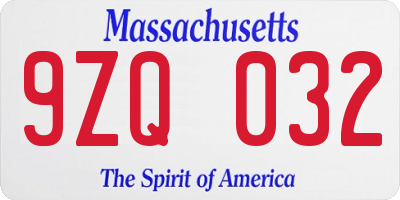 MA license plate 9ZQ032