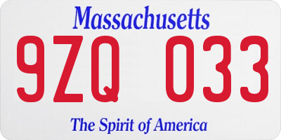 MA license plate 9ZQ033
