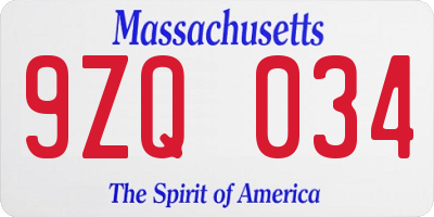 MA license plate 9ZQ034
