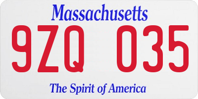 MA license plate 9ZQ035